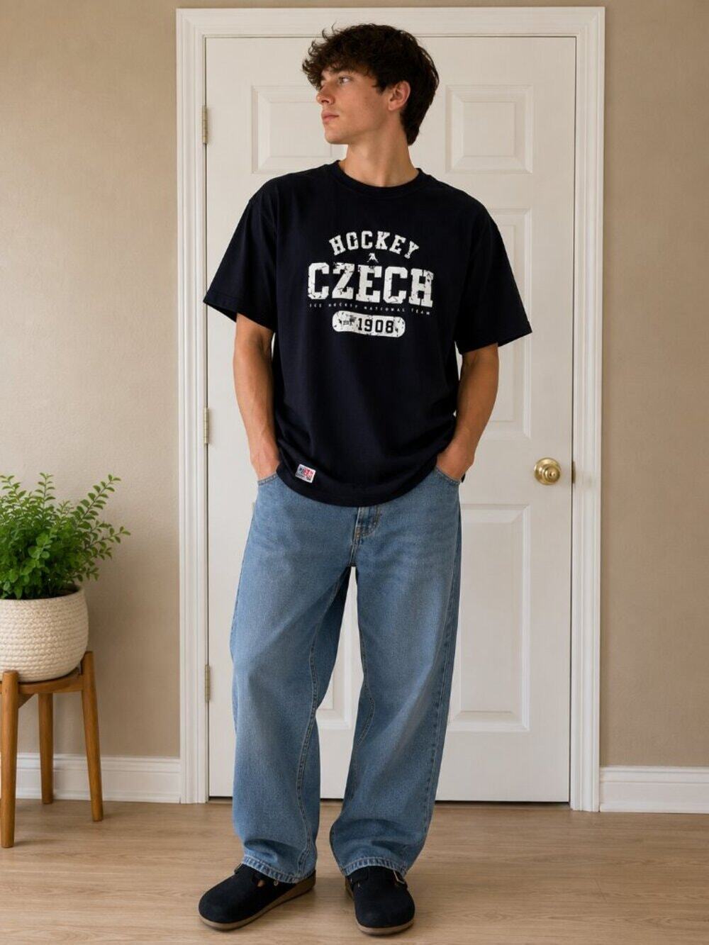 Czech Ice Hockey Team Graphic T-Shirt Navy Hockey Czech Republic Adult Tee